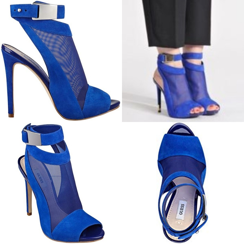 Guess Blue Peep Sling back Booties heels Size 9.5